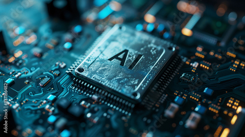AI at the Core: Close-Up of a Metallic Computer Chip with 'AI' Prominently Displayed