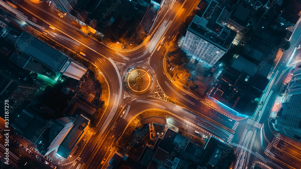 Top view of the ring road traffic expressway is an important infrastructure. Roads and roundabouts Multi-storey motorway intersection Top view of the ring road traffic expressway is an important infrastructure. Roads and roundabouts Multi-storey motorway intersection