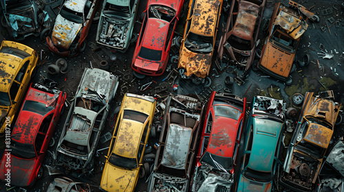 Old damaged cars junkyard. Wrecked cars after accident © Cedar