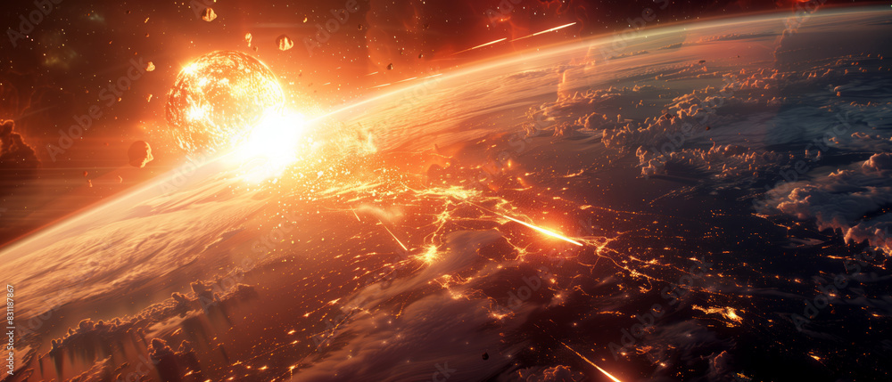 a meteor bursting into pieces upon entering the Earth's atmosphere a meteor bursting into pieces upon entering the Earth's atmosphere