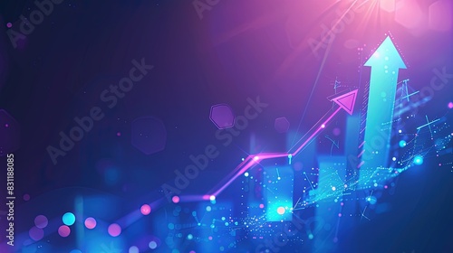 Description: Abstract arrows pointing upwards on a futuristic background, symbolizing financial growth and technological progress.