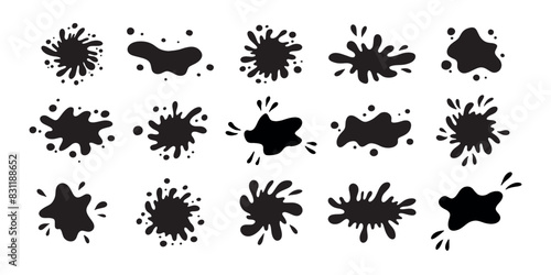 Water drops and splash silhouette collection in simple doodle style. Set different liquid shapes and silhouette.