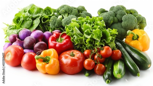 Assortment of fresh vibrant vegetables on white background