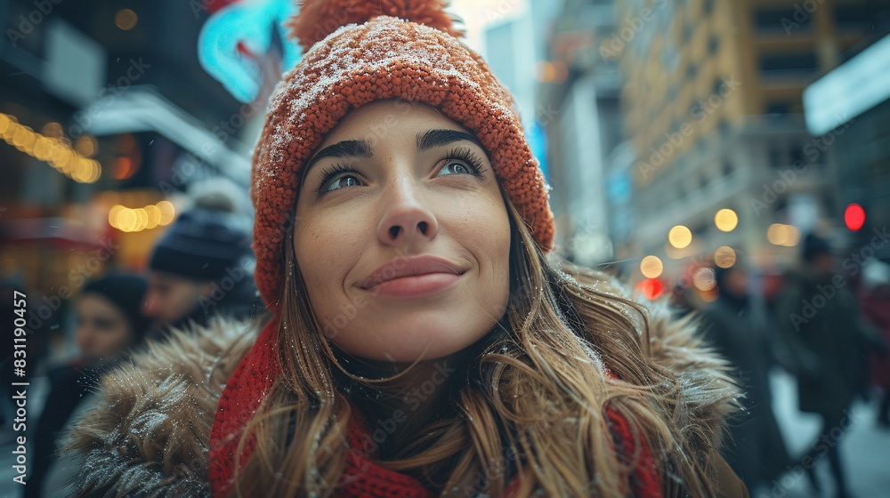 portrait of a beautiful woman in the city, smiling portrait of a beautiful woman in the city, smiling
