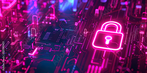 Digitaler Schutz: Hintergrundbanner zur Cybersicherheit mit Schloss Symbol