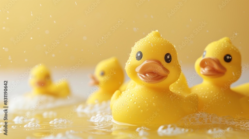 Yellow rubber ducks on a yellow background. Yellow rubber ducks on a yellow background.
