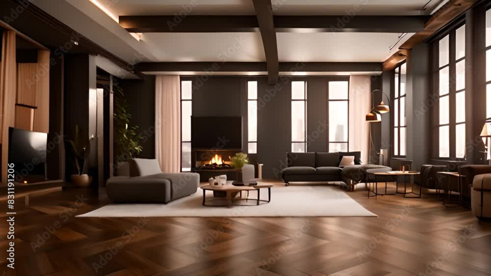 Furnished Living Room With Fireplace Generative AI Furnished Living Room With Fireplace Generative AI