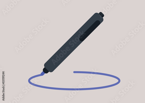 A sleek black marker arcs gracefully, creating a perfect blue circle against a minimalist background