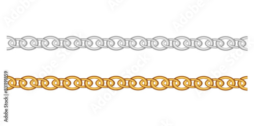 Drawing Style Of Stunning Gold And Silver Chain Isolated On White Background, Realistic Horizontal Jewelry Vector Illustration.	