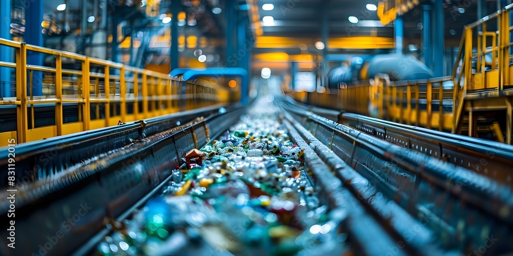 Waste recycling line at a sorting plant. Concept Waste Management, Recycling Process, Sorting Plant, Environmental Sustainability, Resource Recovery Waste recycling line at a sorting plant. Concept Waste Management, Recycling Process, Sorting Plant, Environmental Sustainability, Resource Recovery