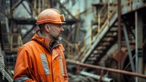 A male miner in an orange jumpsuit and hard hat standing in a mine. mineral separators, magnetic separators,  mineral separators, magnetic separators © Sittipol 