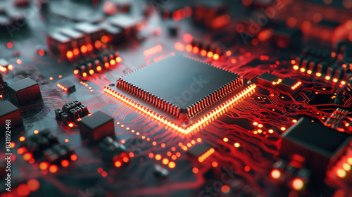 Close-up viewCPU Central computer processor 3D rendering Electronic circuit board Technology Computer