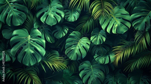 An abstract botanical background of tropical leaves  branches  and leaves. Perfect for banners  prints  decor  wall art  and decorations.