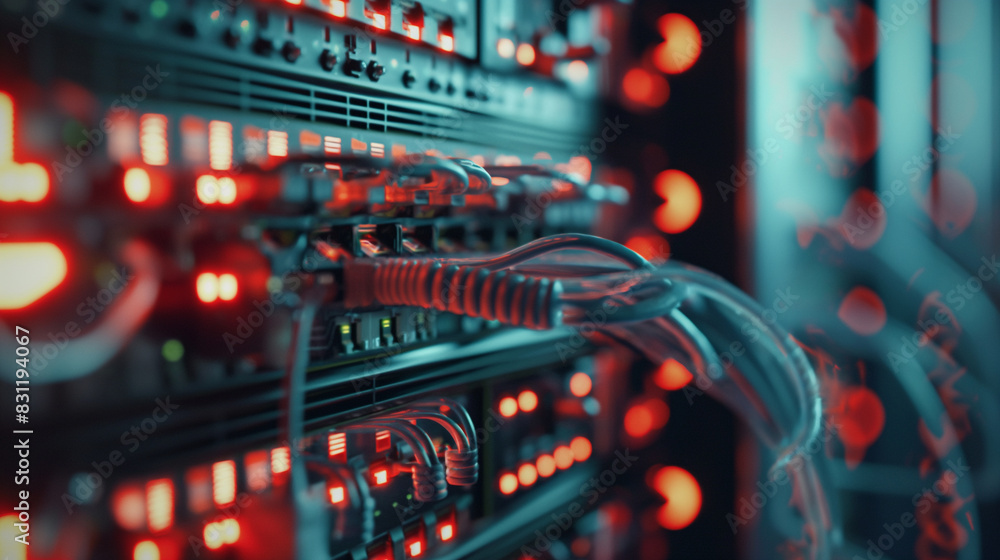 A fiber optic cable connects to the optical port and a UTP network cable connects to the Ethernet port. Server rack attached to front panel switch ports A fiber optic cable connects to the optical port and a UTP network cable connects to the Ethernet port. Server rack attached to front panel switch ports