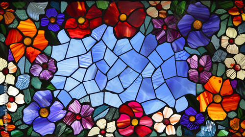Colorful flowers stained glass wallpaper background