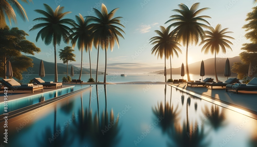 Wallpaper for summer with a large pool.