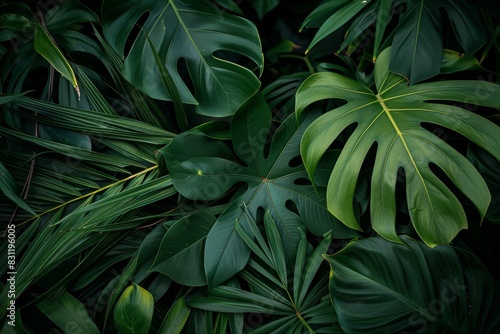 Lush green tropical leaves background showcasing natural patterns