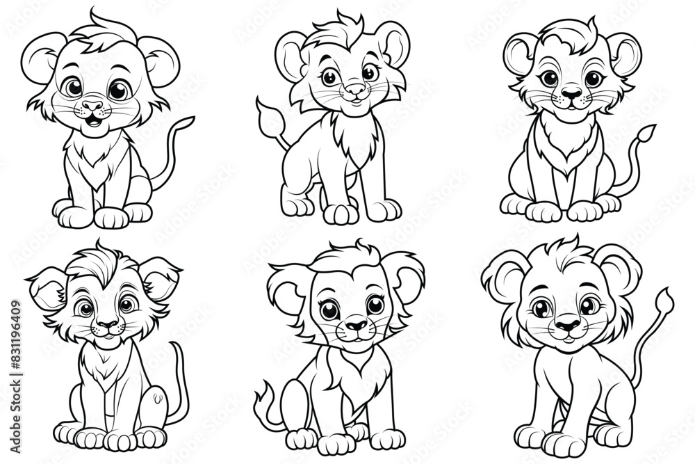 Coloring page outline of cartoon smiling cute little lion. Colorful vector illustration, summers coloring book for kids. Coloring page outline of cartoon smiling cute little lion. Colorful vector illustration, summers coloring book for kids.