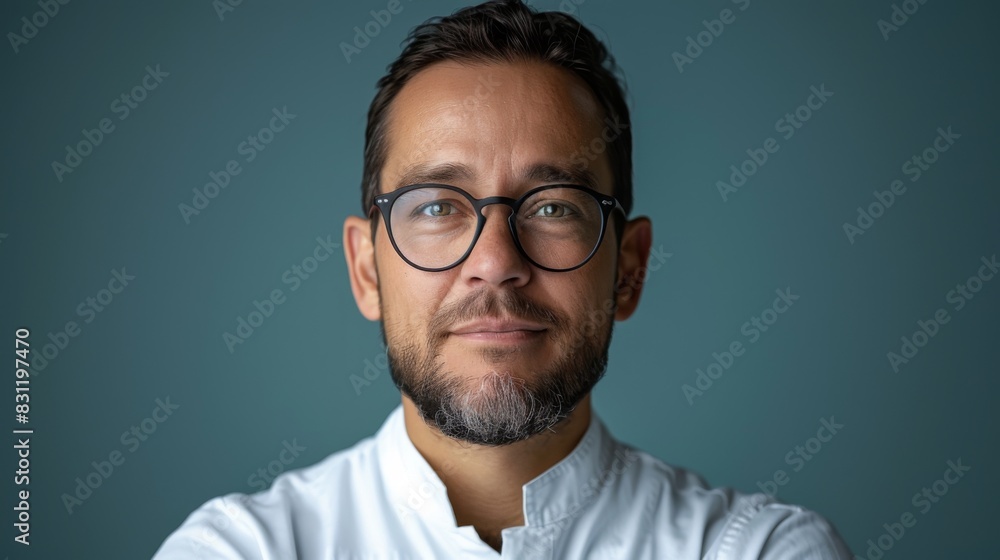 Obraz premium Portrait of a positive European male on a solid background