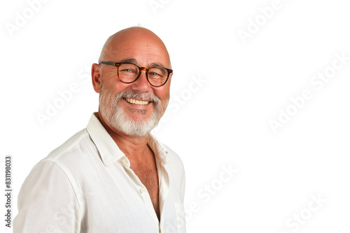 Smiling Middle-Aged Caucasian Man with Glasses and Gray Beard in a White Shirt © Suplim