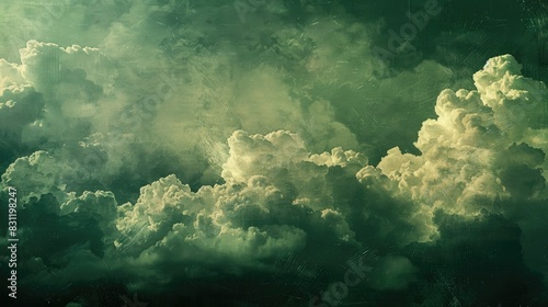 Sky and clouds set against a backdrop of dark green texture