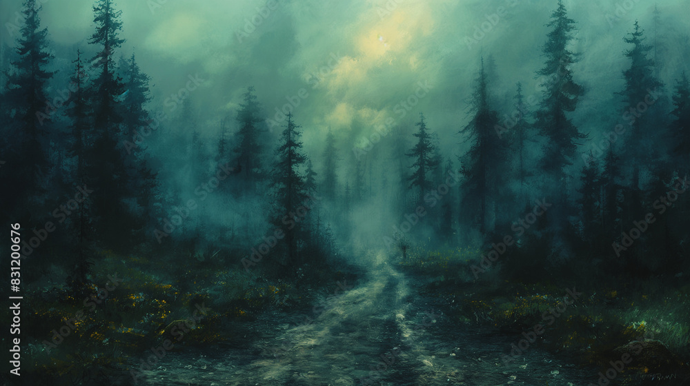 Obraz premium A forest with a path through it