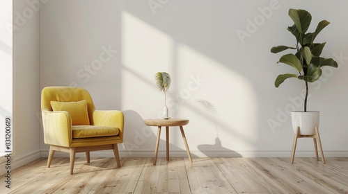 interior of a room with yellow chair 