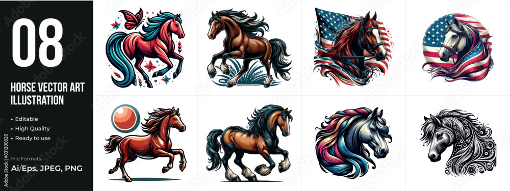 Set of horse Vector Art illustration animal Graphic set isolated on white background. horses graphic element vector illustration Set of horse Vector Art illustration animal Graphic set isolated on white background. horses graphic element vector illustration