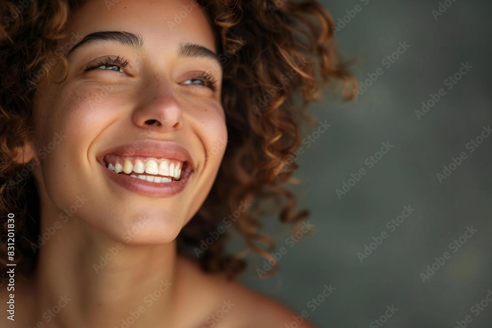 Healthy skincare model with radiant glowing face in studio Healthy skincare model with radiant glowing face in studio