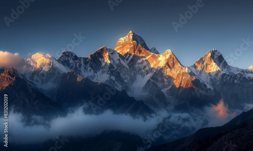 Photograph of sunrise over the Himalayas