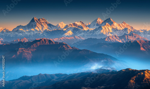 Photograph of sunrise over the Himalayas