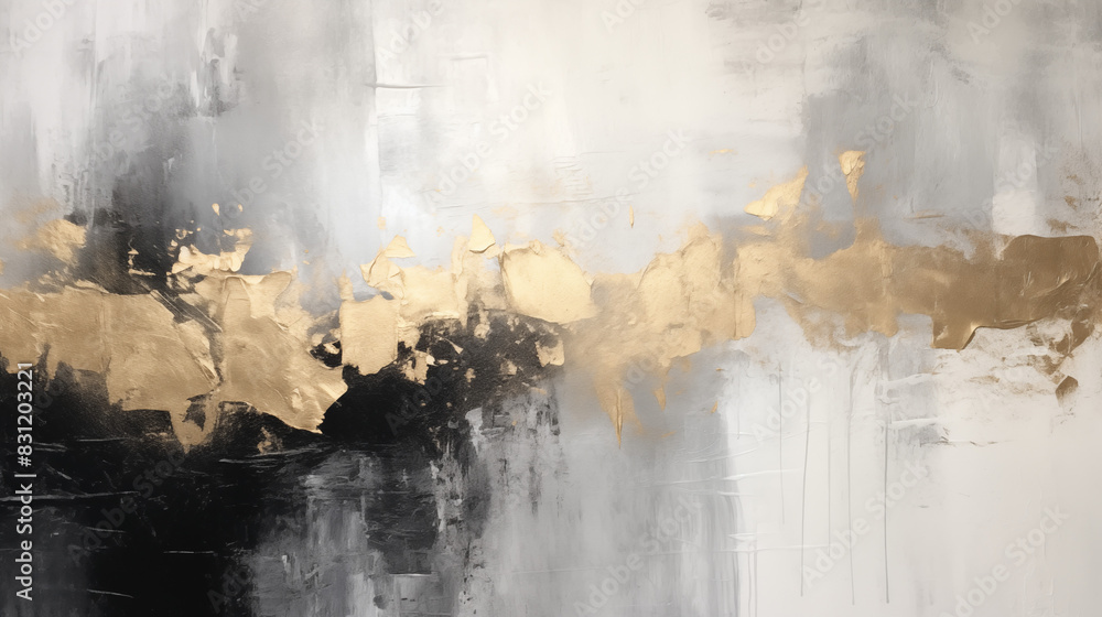 Abstract Image, Granular Drawing, Charcoal and Gold Leaf on Paper, Wallpaper, Background, Cell Phone and Smartphone Cover, Computer Screen, Cell Phone and Smartphone Screen, 16:9 Format - PNG