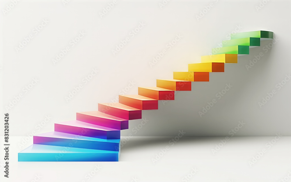 Abstract 3d illustration of a staircase with a vibrant color gradient Abstract 3d illustration of a staircase with a vibrant color gradient