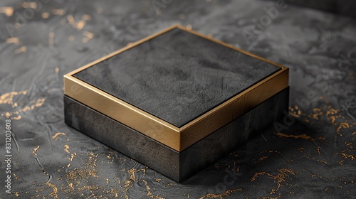 Elegant black box with gold trim on a textured background. © LittleDreamStocks