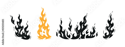 Set of Fire Flames. Campfire. Bonfire Hand drawn. Vector illustration.