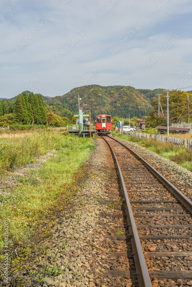 Beautiful Autumn Colors From The Train Of Akita Nairiku Line, Tohoku, Japan Beautiful Autumn Colors From The Train Of Akita Nairiku Line, Tohoku, Japan