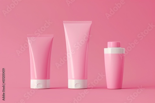 Pink Cosmetic lotion cream Mockup packages presentation design 3d illustration container plastic tube white pack care cap beauty wrapping treatment soft skin shampoo product merchandise isolate