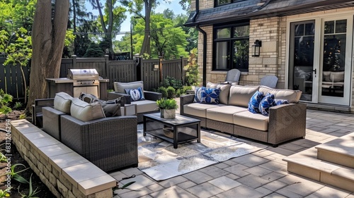 Backyard transformation with new patio installation and organized outdoor furniture