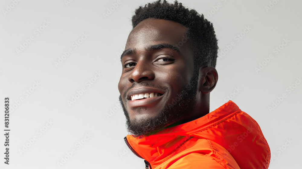 Portrait of a smiling athlete in a vibrant red sport suit Portrait of a smiling athlete in a vibrant red sport suit