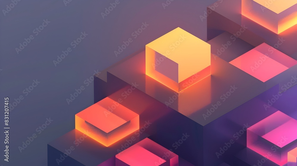 Obraz premium Geometric Cubes and Prisms in Vibrant Gradient Composition
