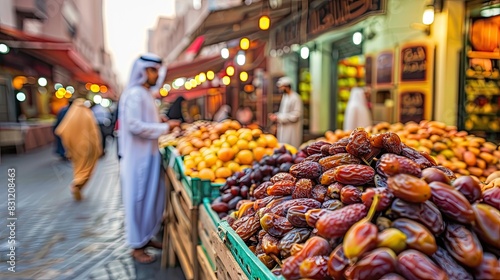 Indian dates market, many boxes of dried and fresh date fruits for sale at the desert bazaar in Jazan