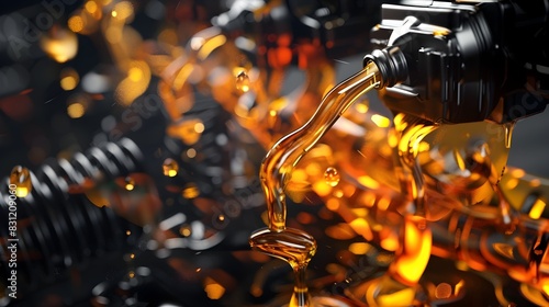 Pouring Amber Liquid Cascading with Glistening Droplets and Vibrant Illumination