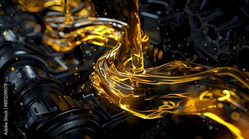 Flowing engine oil in motion,precision industrial machinery lubrication