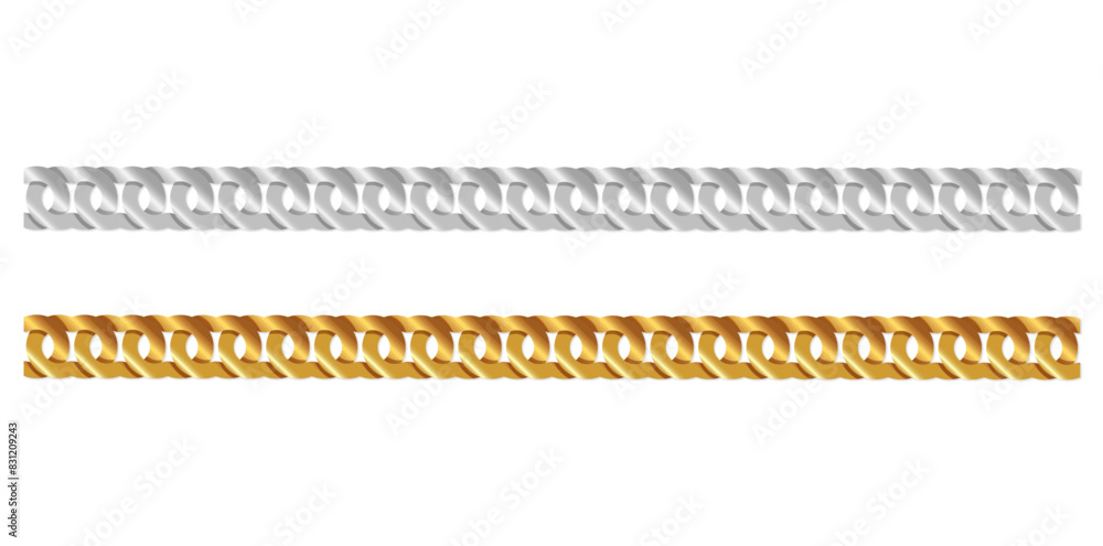 Drawing Style Of Gorgeous Gold And Silver Chain Isolated On White Background, Realistic Horizontal Jewelry Vector Illustration. Drawing Style Of Gorgeous Gold And Silver Chain Isolated On White Background, Realistic Horizontal Jewelry Vector Illustration.
