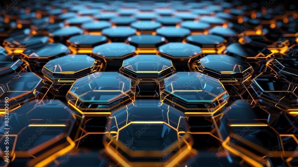 Naklejka premium Abstract 3D Hexagon Pattern with Glowing Orange Lines - Modern Futuristic Technology Background