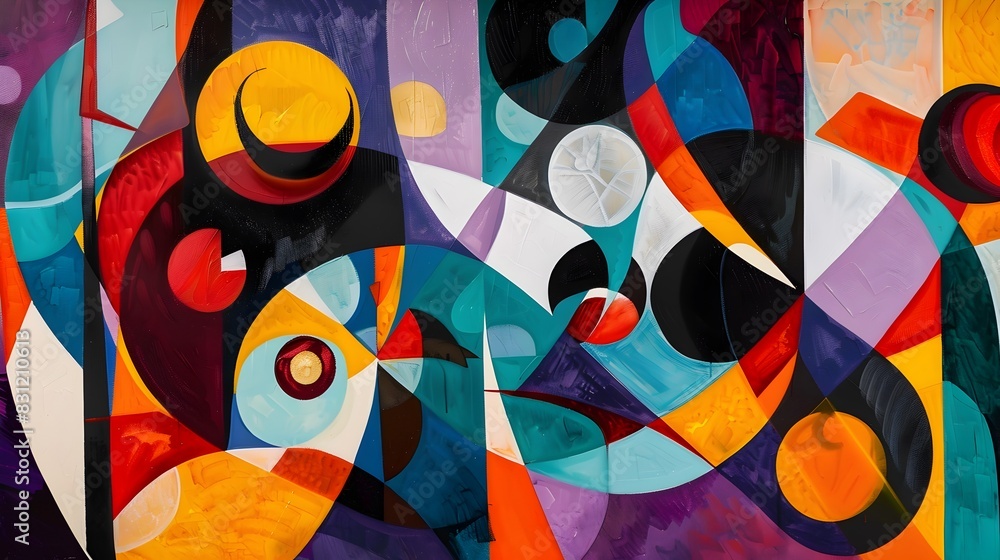 Fototapeta premium Vibrant Geometric Abstraction Painting with Colorful Shapes and Patterns