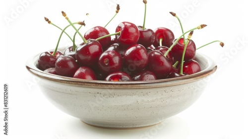 Fresh cherry berries in a bowl on a white background. The concept of a healthy diet and support for local producers. Close-up.