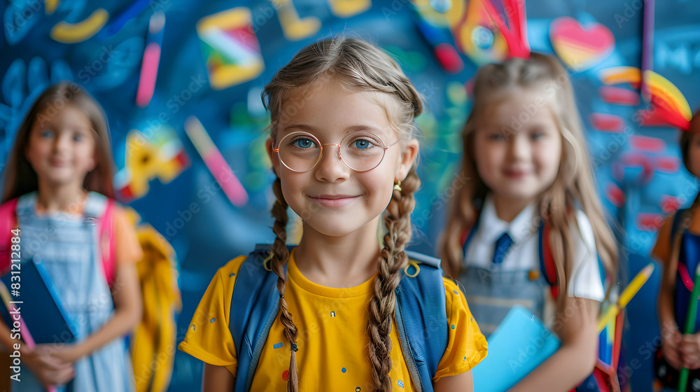 Excited Kids in Classroom with New Supplies: High Resolution Image Capturing Back to School Excitement and Readiness in Photorealistic Style Excited Kids in Classroom with New Supplies: High Resolution Image Capturing Back to School Excitement and Readiness in Photorealistic Style