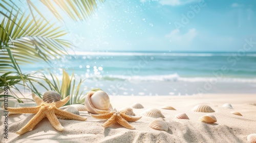 Wallpaper Mural background of beach with scallop and star fish Torontodigital.ca