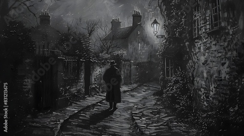 Eerie Cobblestone Alley in Moody Night with Mysterious Illumination